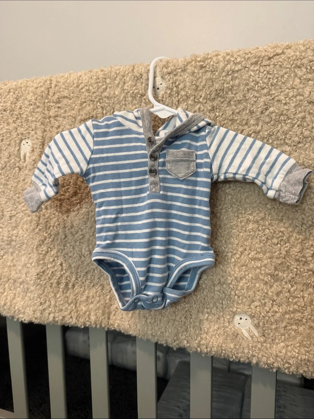 Carter's Blue & White Striped Hooded Baby One-Piece